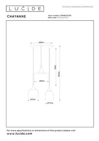CHAYANNE - Hanglamp - Ø 30 cm - 3xE14 - Zwart