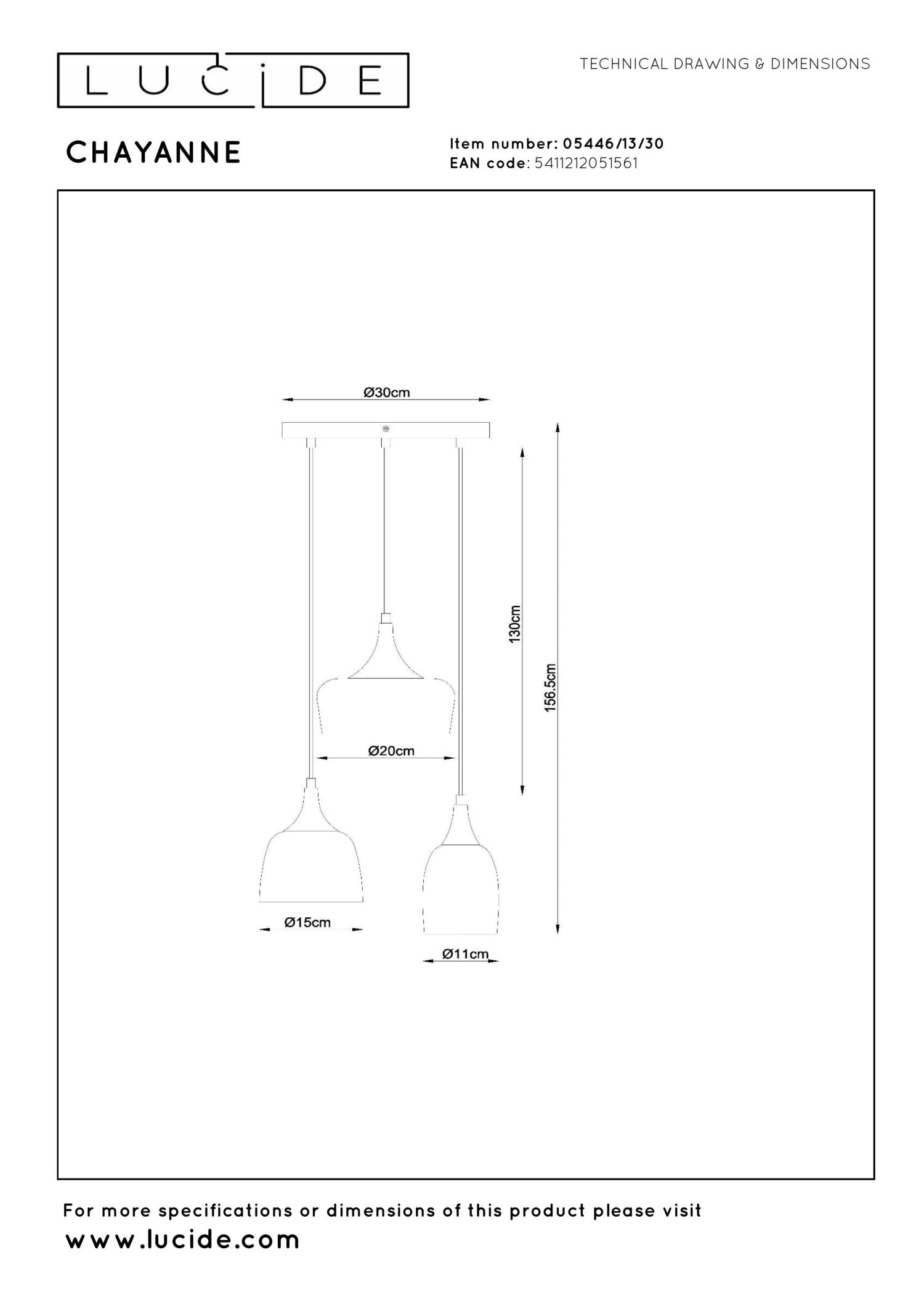 CHAYANNE - Hanglamp - Ø 30 cm - 3xE14 - Zwart