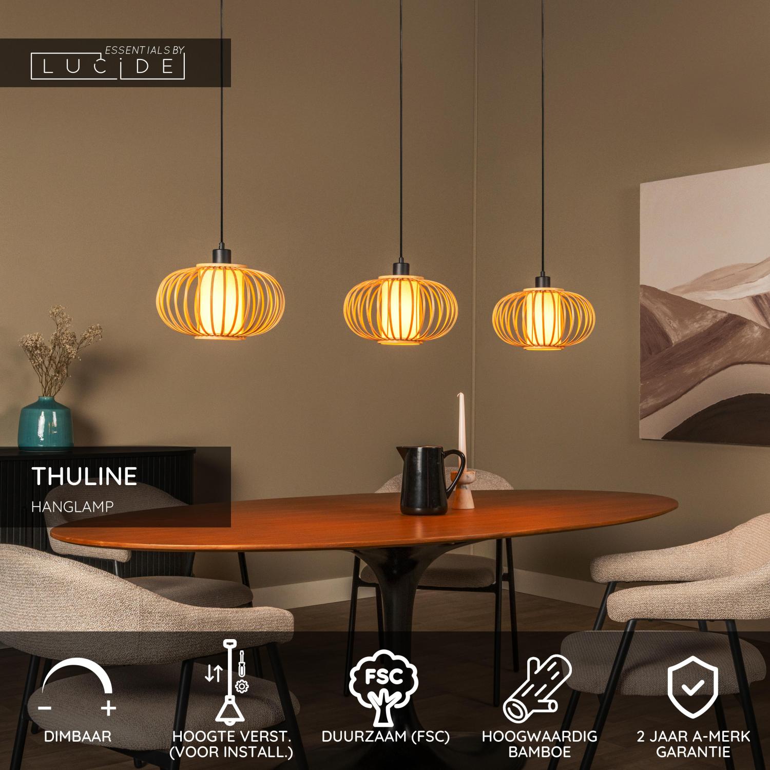 THULINE - Hanglamp - 3xE27 - Lichte houtlook | Essential