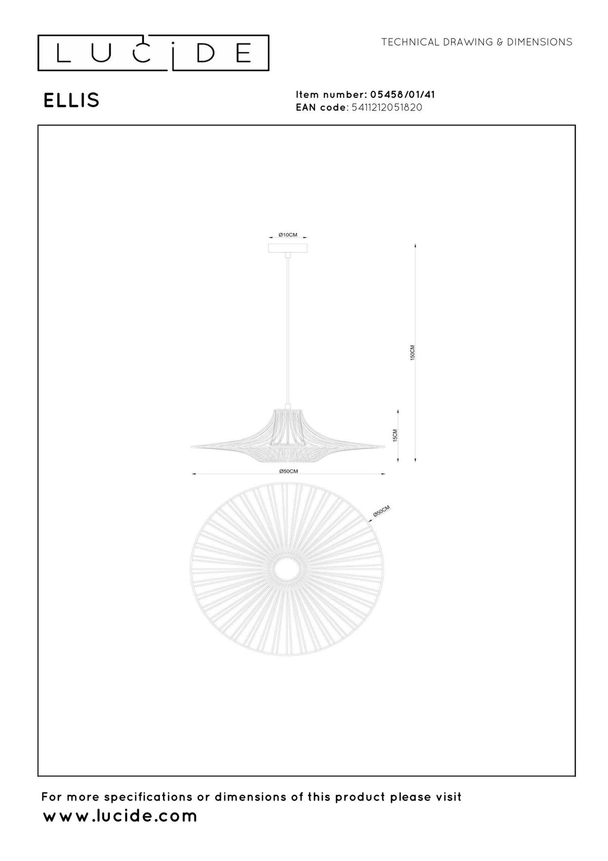 Lucide - ELLIS - Pendant light - Ø 50 cm - 1xE27 - Taupe - IP20
