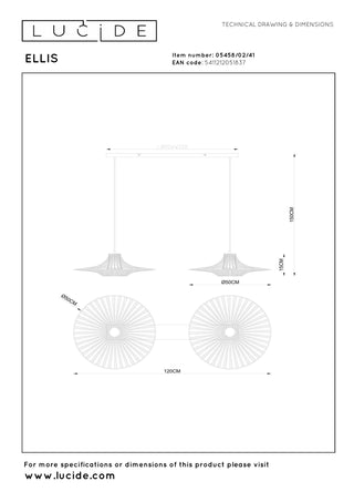 Lucide - ELLIS - Suspension - 2xE27 - Taupe - IP20