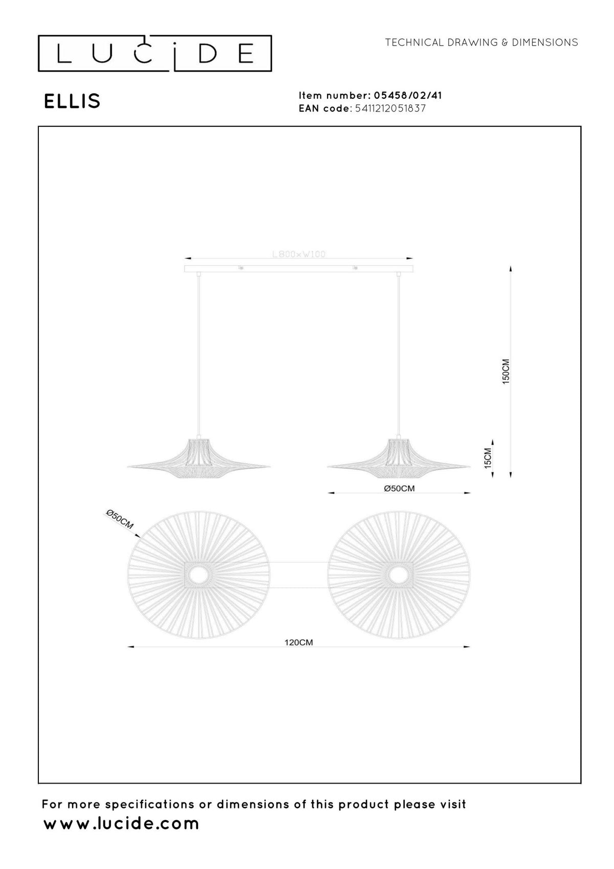 Lucide - ELLIS - Suspension - 2xE27 - Taupe - IP20