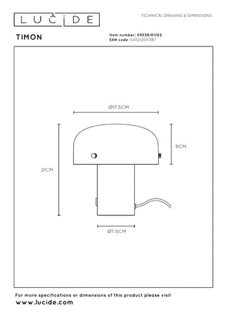 TIMON - Lampe de table - 1xE14 - Or mat / Laiton