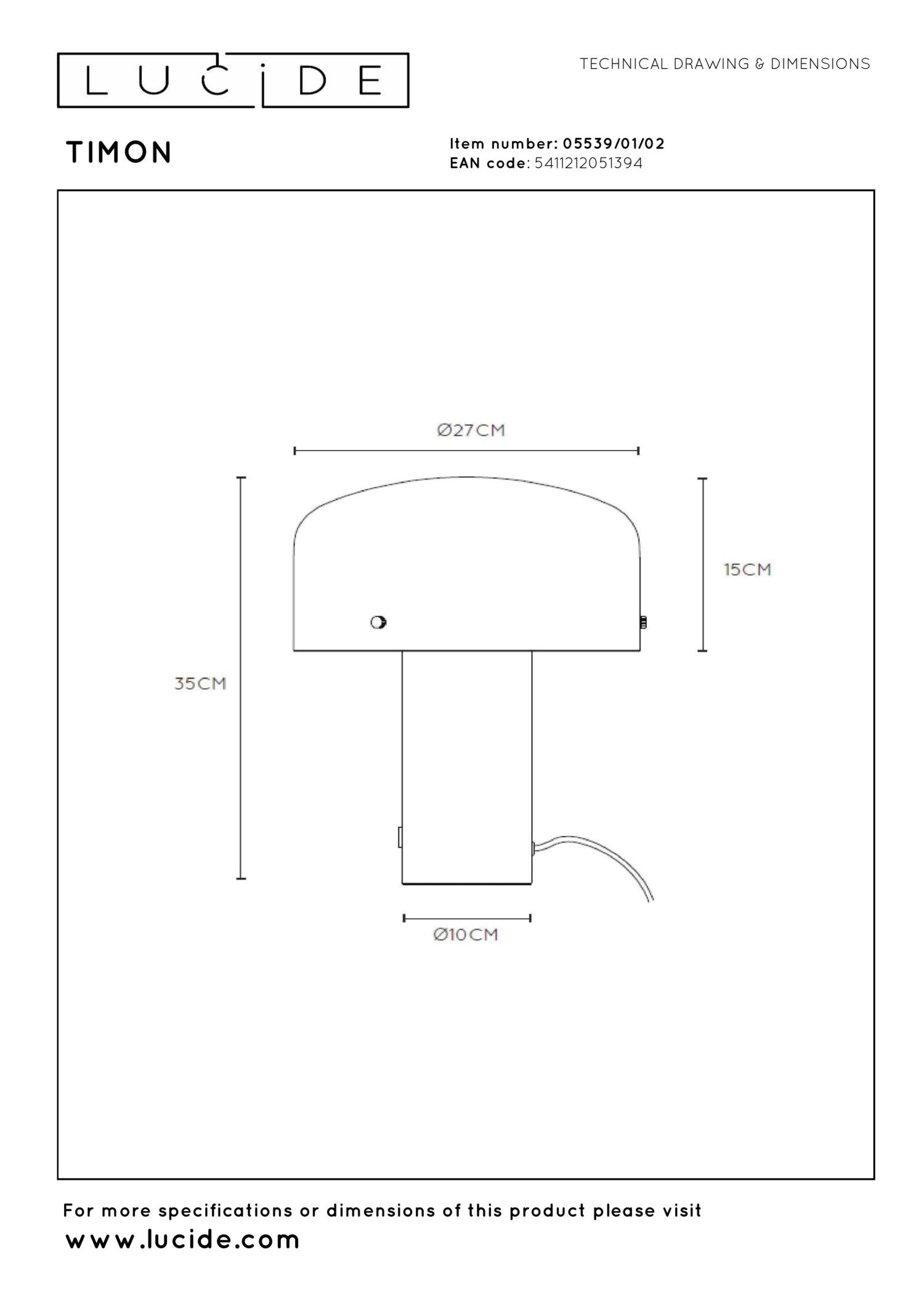 TIMON - Lampe de table - 1xE27 - Or mat / Laiton