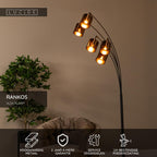 RANKOS - Lampadaire - 5xE14 - Noir