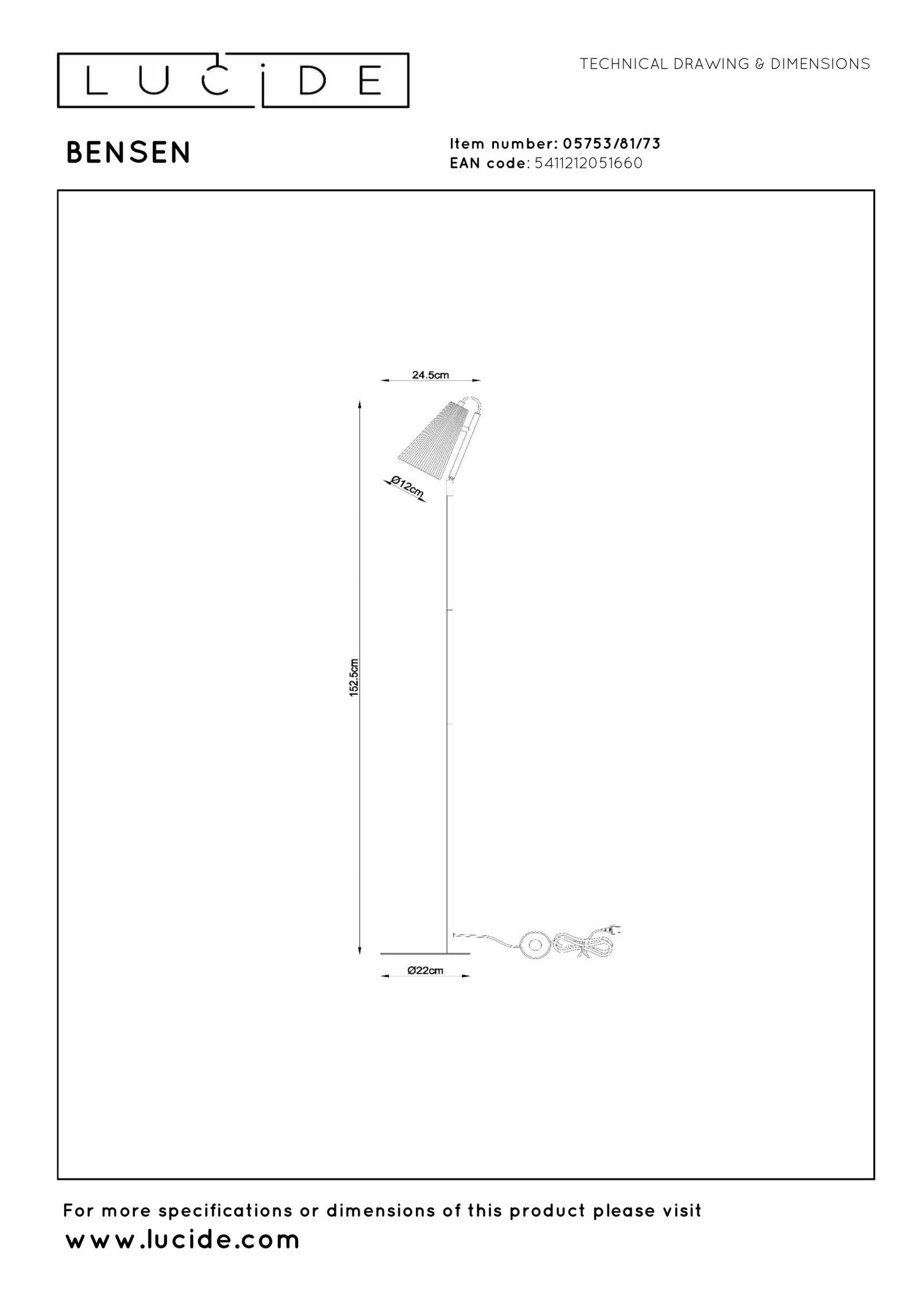 BENSEN - Lampadaire - 1xE14 - Naturel