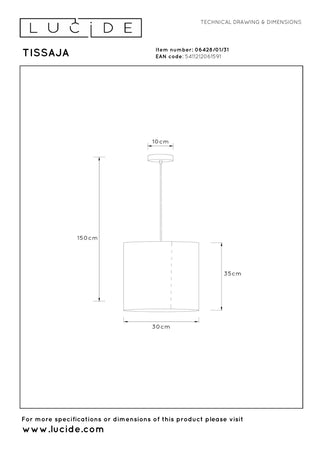 TISSAJA - Hanglamp - Ø 30 cm - 1xE27 - Wit | Essential
