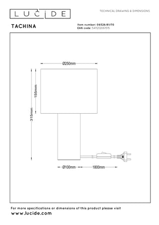 TACHINA - Lampe de table - 1xE27 - Naturel