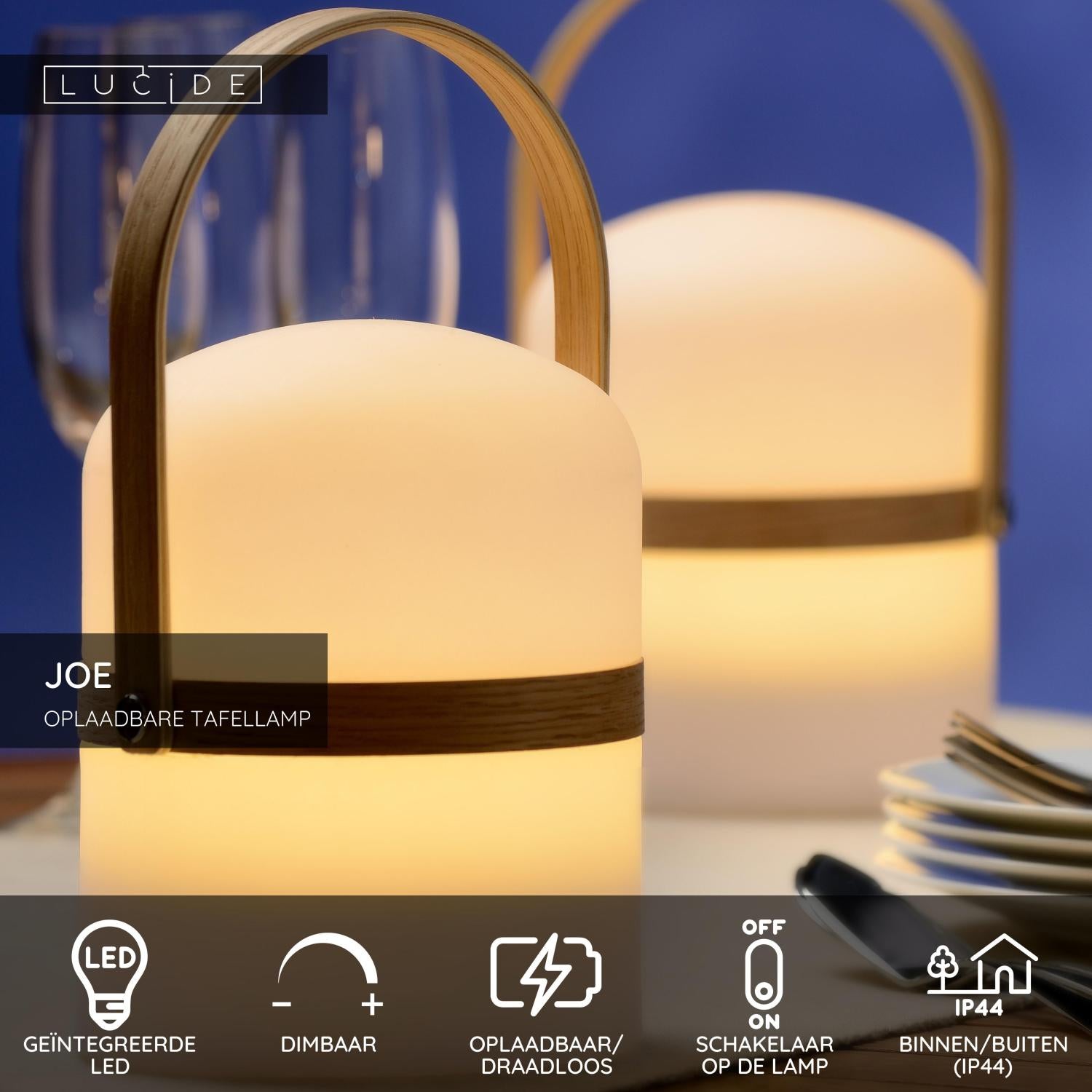 JOE - Oplaadbare Tafellamp Binnen/Buiten - Accu/Batterij - Ø 14,5 cm - LED Dimb. - 1x3W 3000K - IP44 - Wit