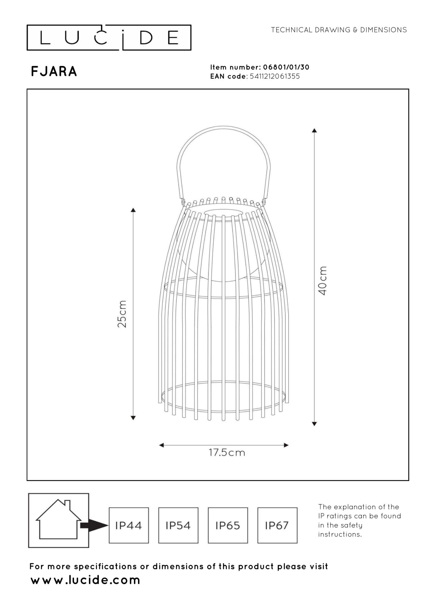 FJARA - Lampe de table rechargeable Intérieur/Extérieur - Batterie/Pile - Ø 17,5 cm - LED Dim to warm - 1x0,3W 3000K - IP44 - Noir