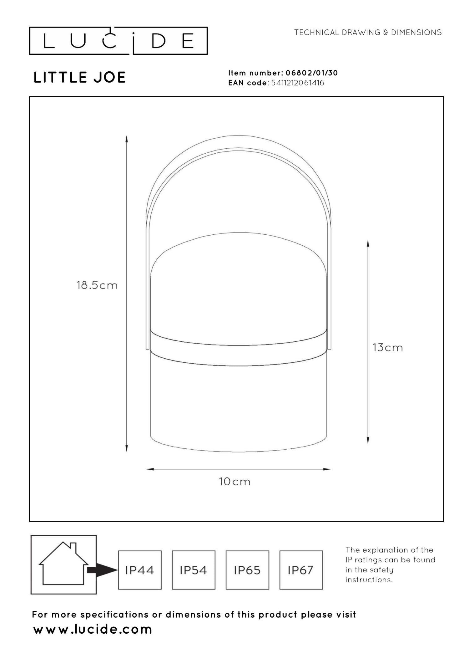 LITTLE JOE - Oplaadbare Tafellamp Binnen/Buiten - Accu/Batterij - Ø 10 cm - LED Dimb. - 1x0,3W 3000K - IP44 - Zwart