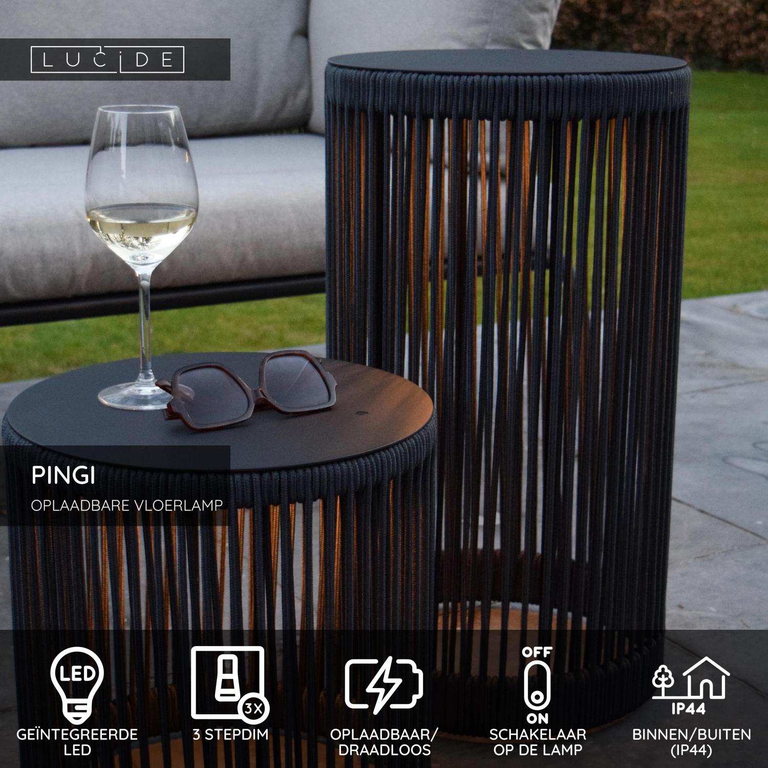 PINGI - Oplaadbare Vloerlamp Binnen/Buiten - Accu/Batterij - Ø 33,5 cm - LED 3 StepDim - 1x3W 3000K - IP44 - Zwart