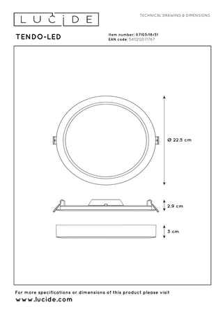 TENDO-LED - Ceiling light - Ø 22 cm - LED - 1x18W 3000K - White
