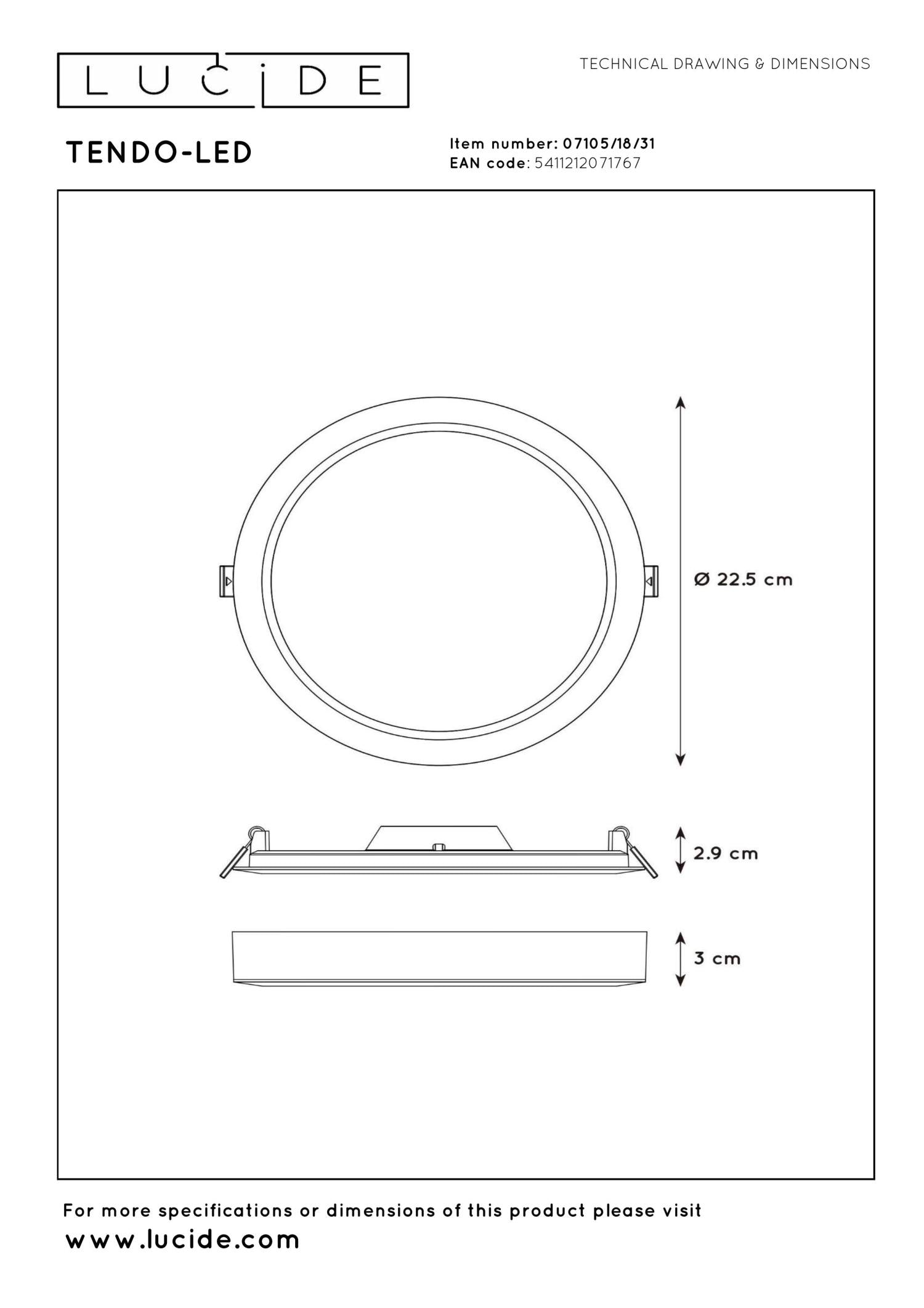 TENDO-LED - Ceiling light - Ø 22 cm - LED - 1x18W 3000K - White