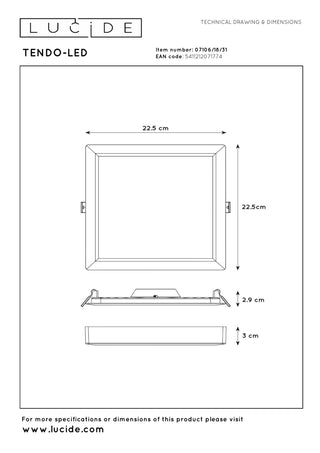 TENDO-LED - Plafonnier - LED - 1x18W 3000K - Blanc