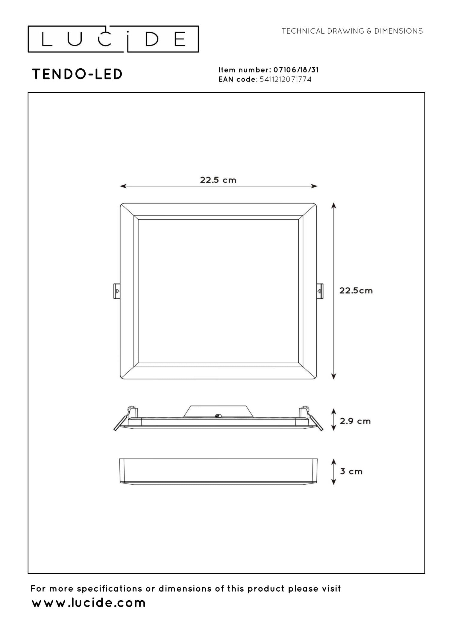 TENDO-LED - Plafonnier - LED - 1x18W 3000K - Blanc
