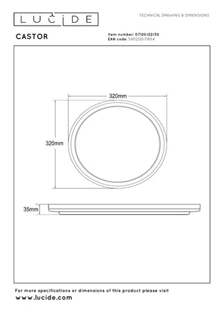 CASTOR - Plafonnière - Ø 32 cm - LED Dimb. - CCT - 1x20W 2700K/6500K - RGB - Opaal