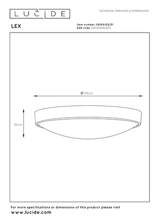 LEX - Plafonnière - Ø 33 cm - 2xE27 - Wit