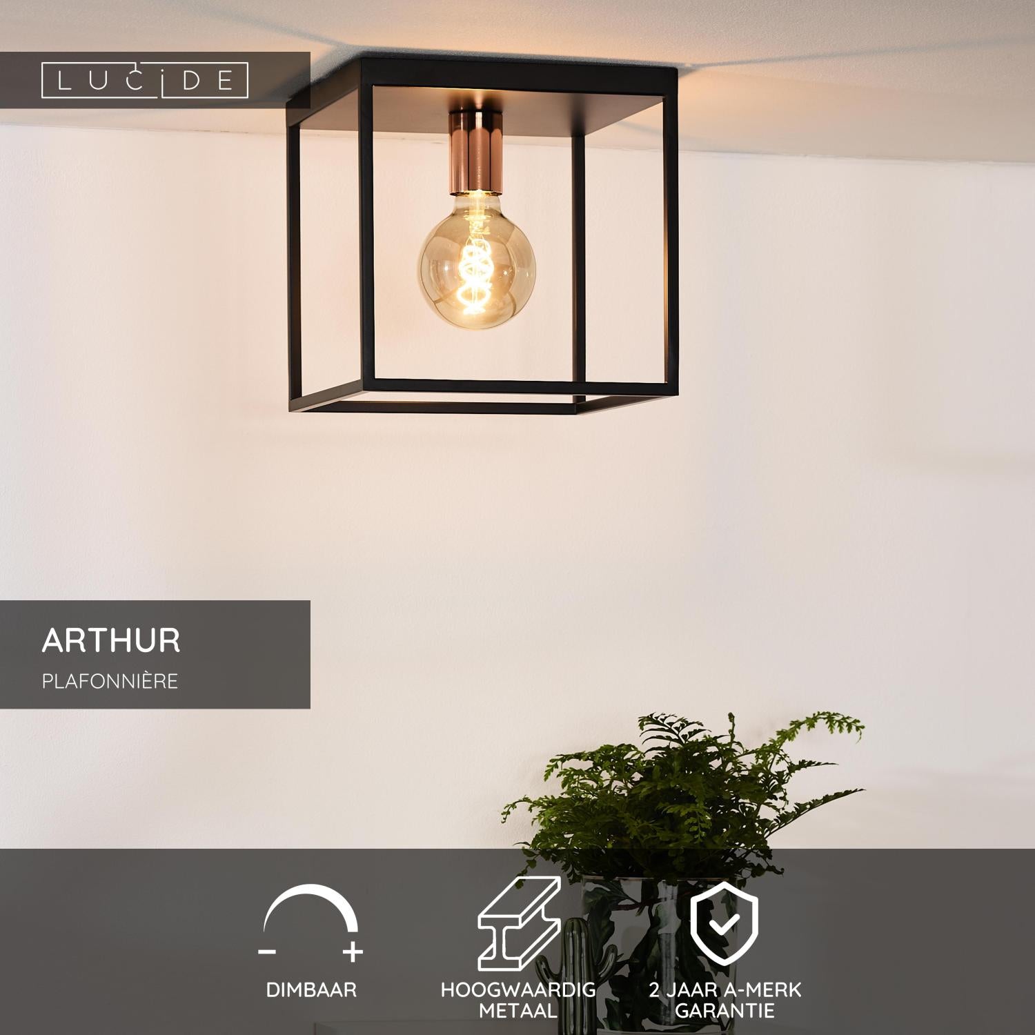 ARTHUR - Plafonnière - 1xE27 - Zwart