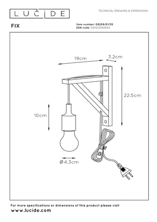 FIX - Wandlamp - 1xE27 - Zwart