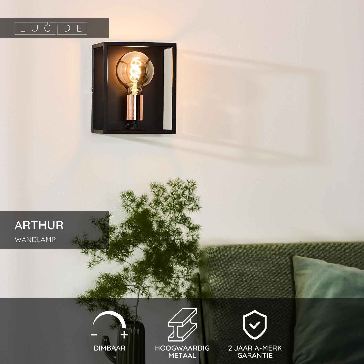 ARTHUR - Wandlamp - 1xE27 - Zwart