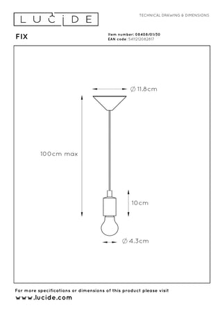 FIX - Suspension - Ø 10 cm - 1xE27 - Noir
