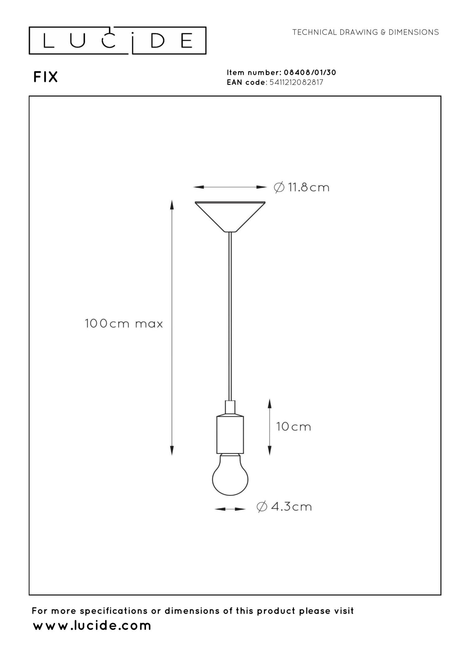 FIX - Suspension - Ø 10 cm - 1xE27 - Noir