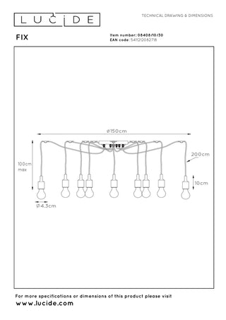 FIX - Suspension - 10xE27 - Adapté aux plafonds hauts - Noir