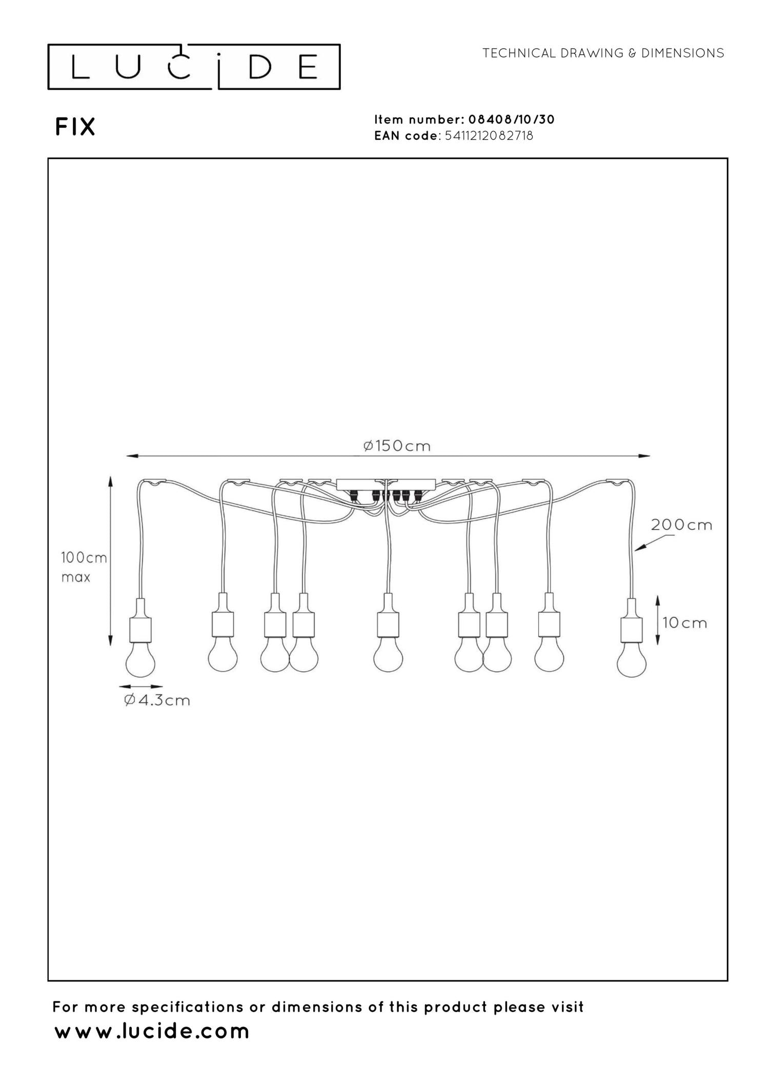 FIX - Suspension - 10xE27 - Adapté aux plafonds hauts - Noir