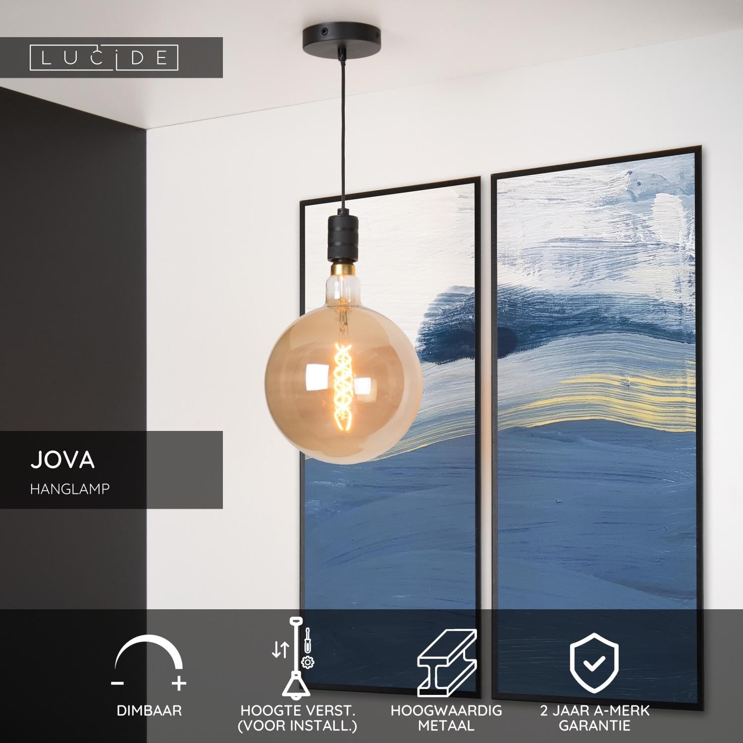 JOVA - Hanglamp - Ø 10 cm - 1xE27 - Zwart