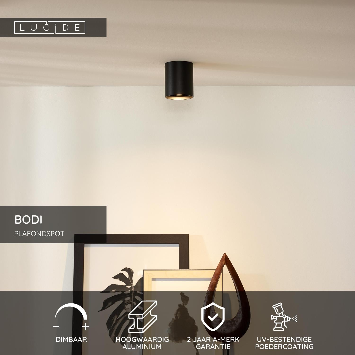 BODI - Spot plafonnier - Ø 8 cm - 1xGU10 - Noir