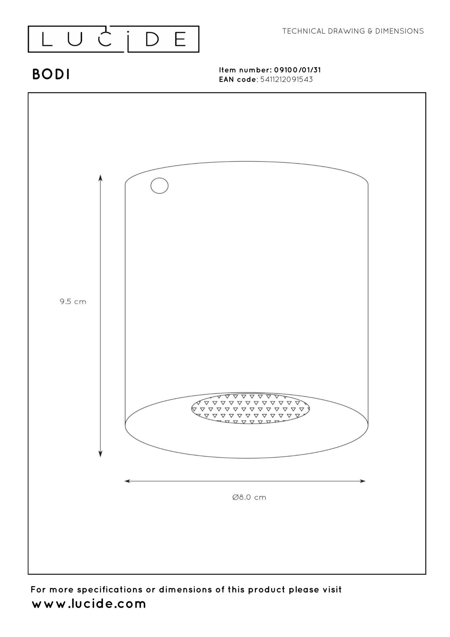 BODI - Spot plafonnier - Ø 8 cm - 1xGU10 - Blanc