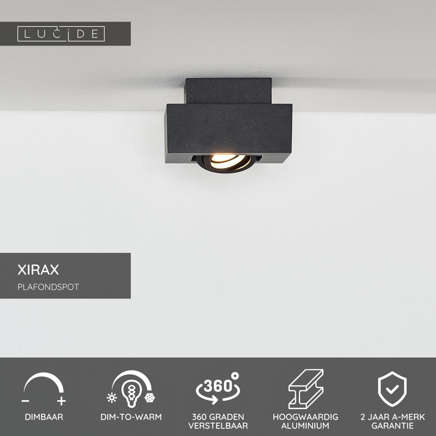 XIRAX - Plafondspot - LED Dim to warm - GU10 - 1x5W 2200K/3000K - Zwart