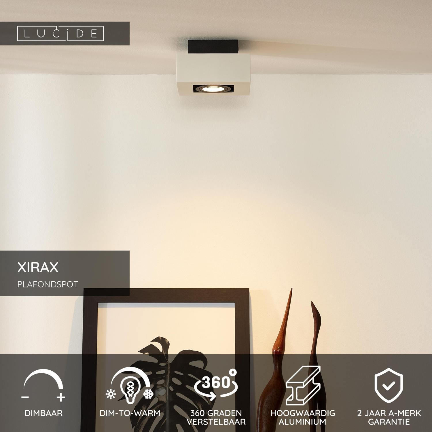 XIRAX - Plafondspot - LED Dim to warm - GU10 - 1x5W 2200K/3000K - Wit