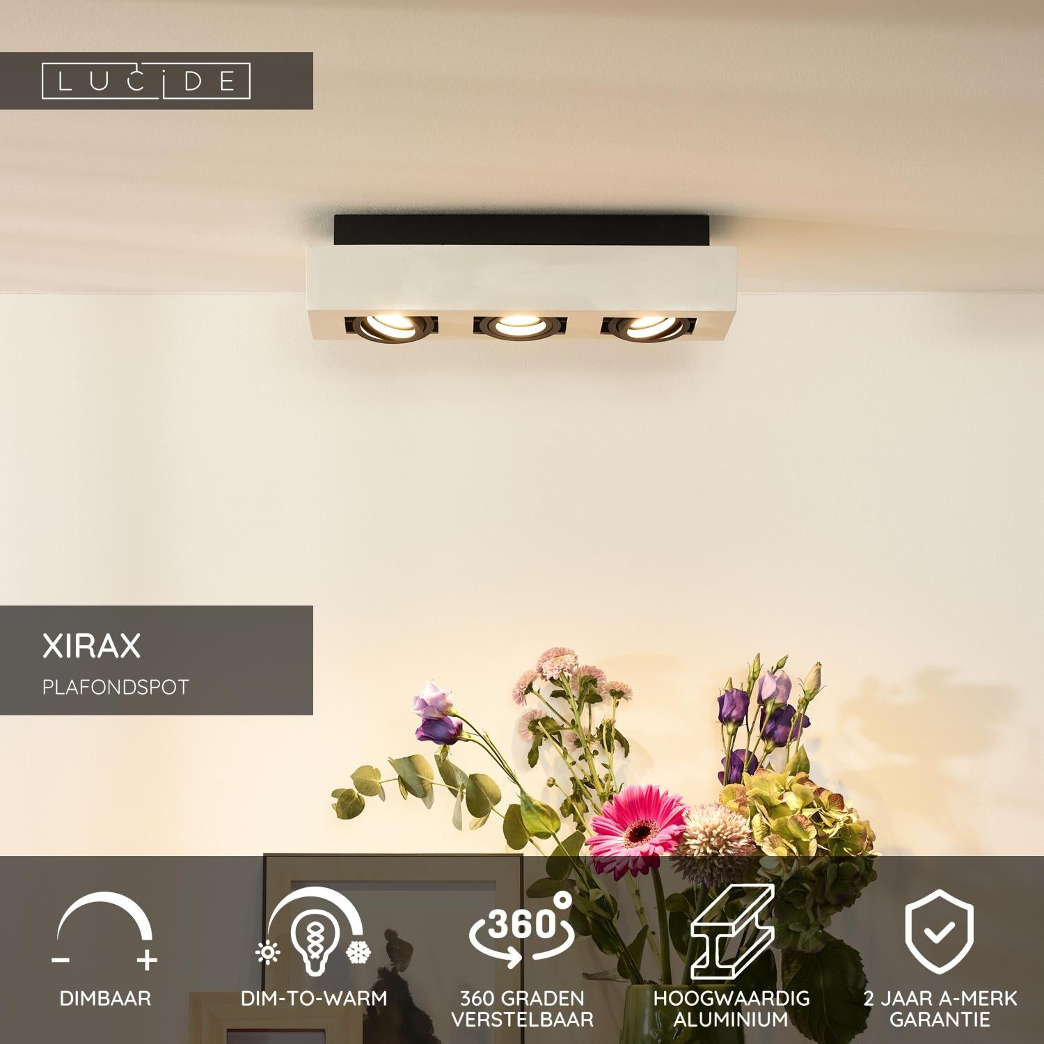 XIRAX - Ceiling spot - LED Dim to warm - GU10 - 3x5W 2200K/3000K - White