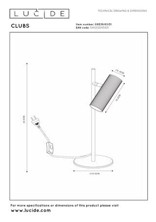 CLUBS - Bureaulamp - 1xGU10 - Wit