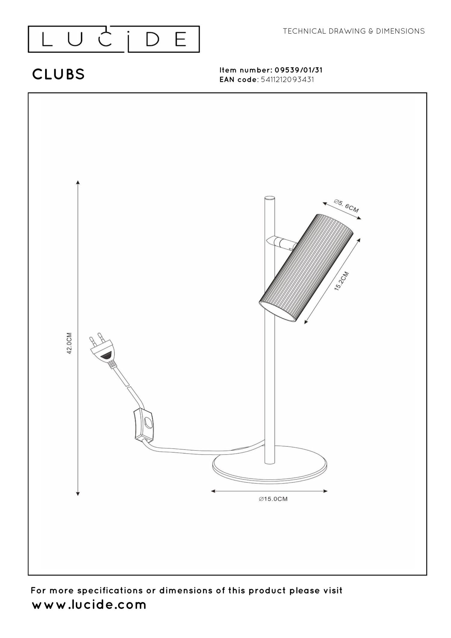 CLUBS - Bureaulamp - 1xGU10 - Wit