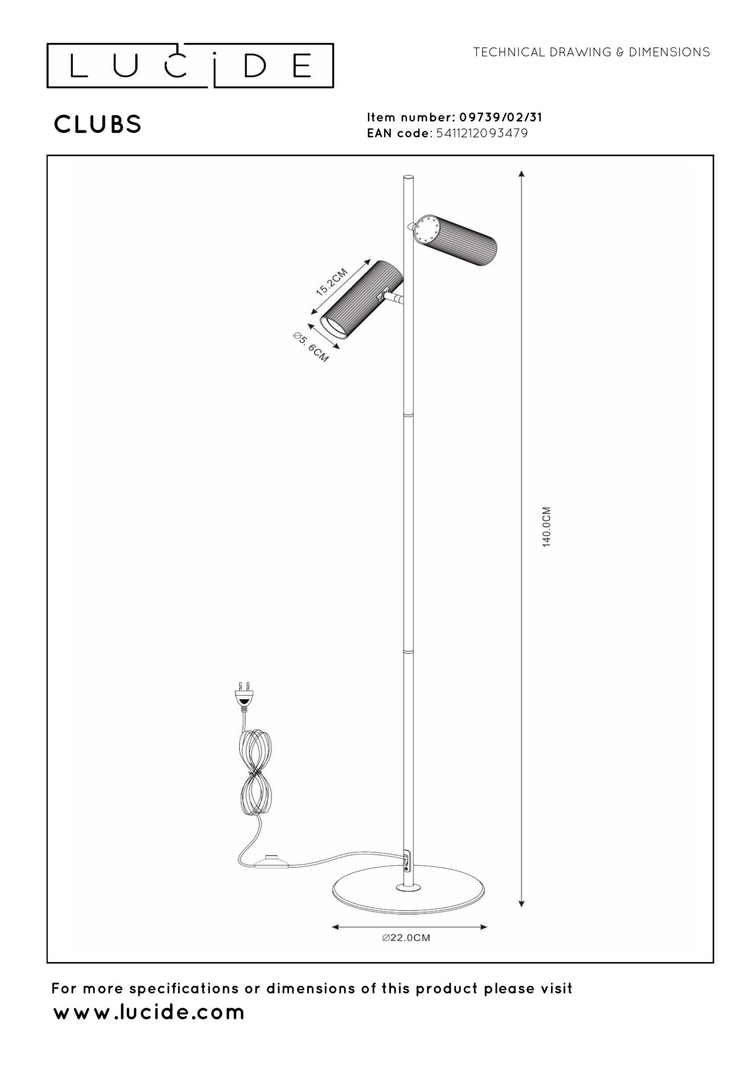 CLUBS - Lampadaire - 2xGU10 - Blanc