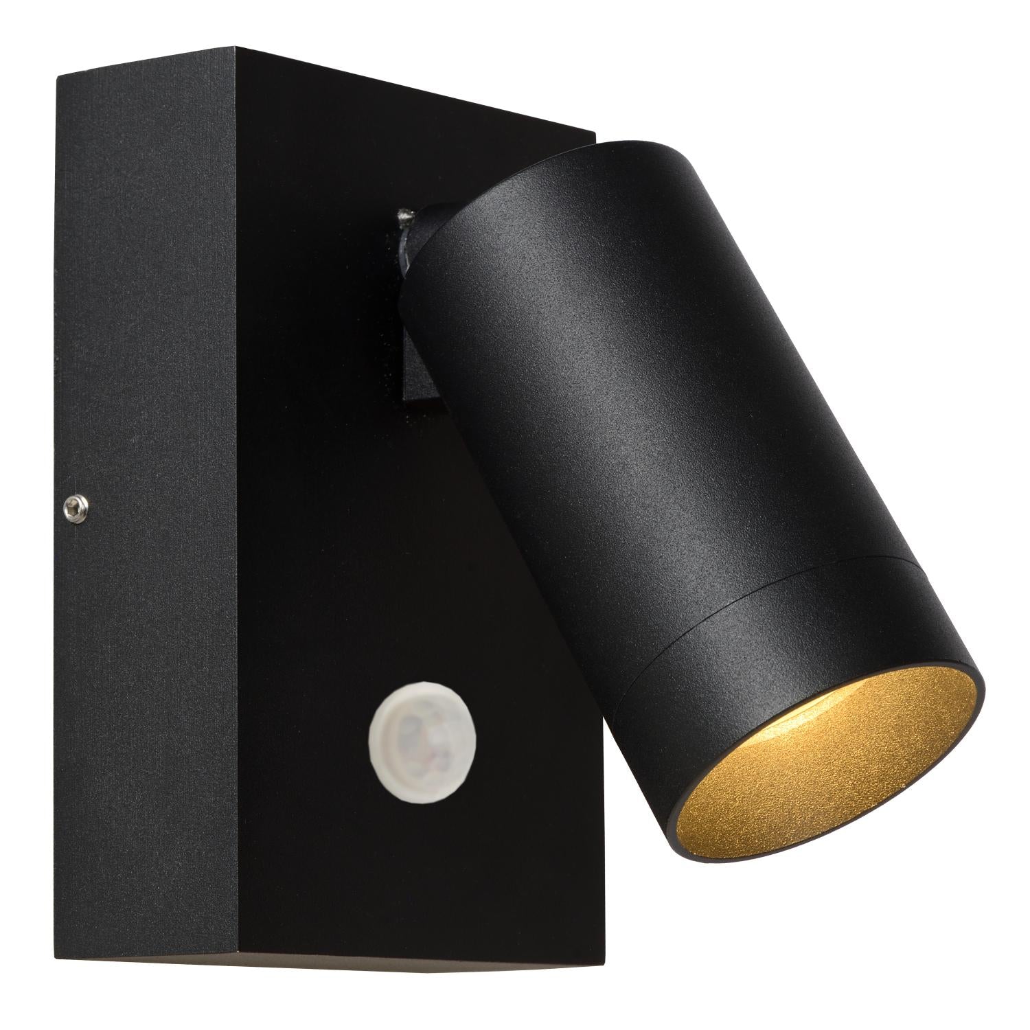 TAYLOR - Wandspot / Wandlamp Binnen/Buiten - 1xGU10 - IP54 - Bewegingssensor - Zwart