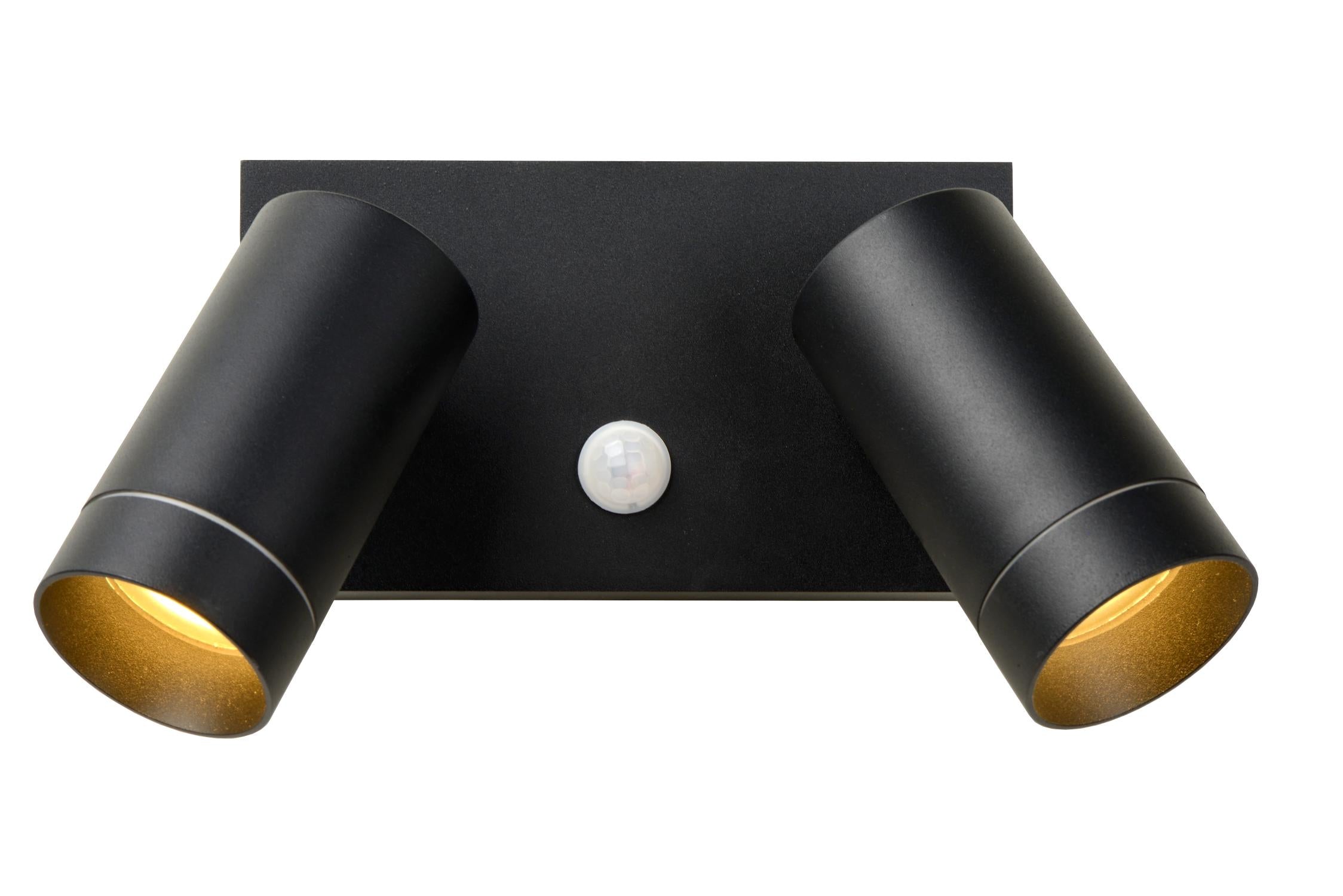 TAYLOR - Wandspot / Wandlamp Binnen/Buiten - 2xGU10 - IP54 - Bewegingssensor - Zwart