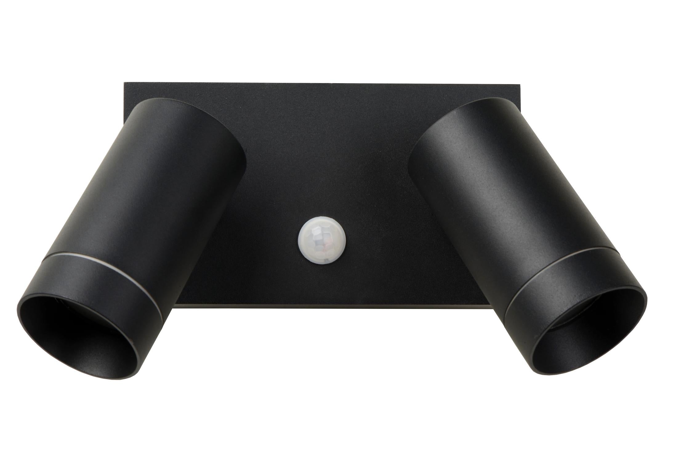 TAYLOR - Wandspot / Wandlamp Binnen/Buiten - 2xGU10 - IP54 - Bewegingssensor - Zwart