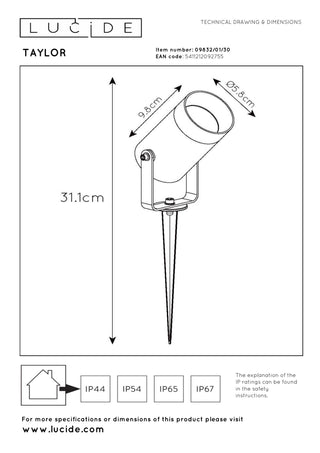TAYLOR - Garden spot - Ø 10 cm - 1xGU10 - IP65 - Black