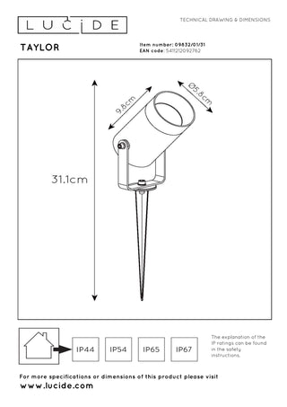 TAYLOR - Garden spot - Ø 10 cm - 1xGU10 - IP65 - White
