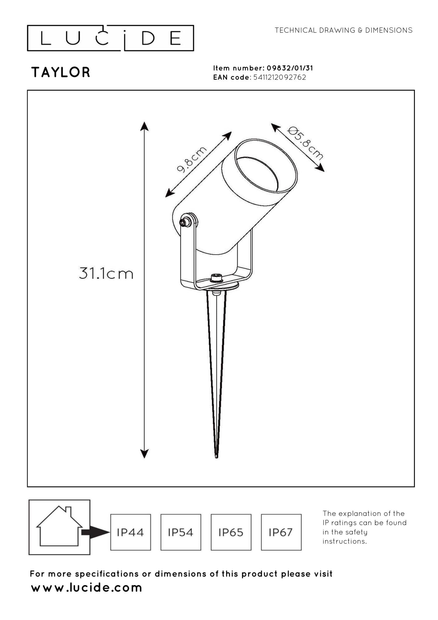TAYLOR - Garden spot - Ø 10 cm - 1xGU10 - IP65 - White