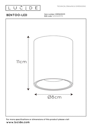 BENTOO-LED - Plafondspot - Ø 8 cm - LED Dimb. - GU10 - 1x5W 3000K - Wit