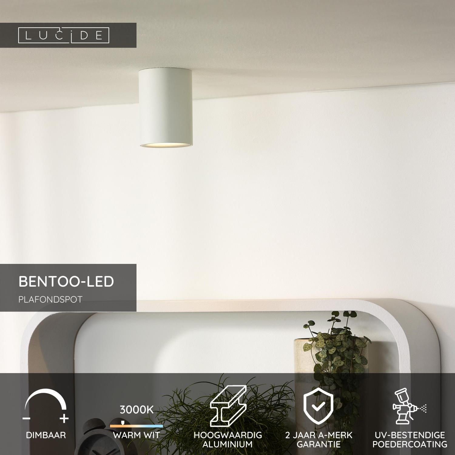 BENTOO-LED - Plafondspot - Ø 8 cm - LED Dimb. - GU10 - 1x5W 3000K - Wit