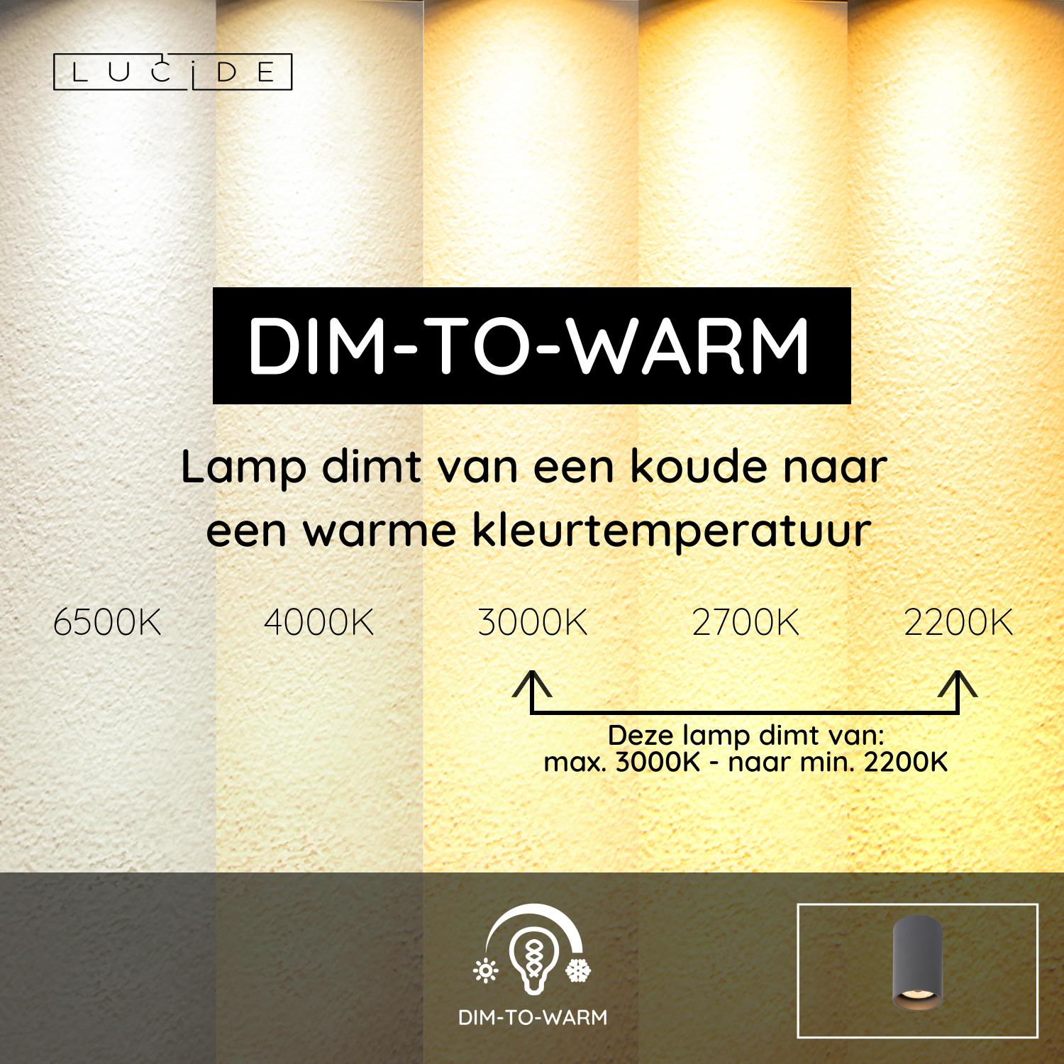 DELTO - Plafondspot - Ø 5,5 cm - LED Dim to warm - GU10 - 1x5W 2200K/3000K - Grijs