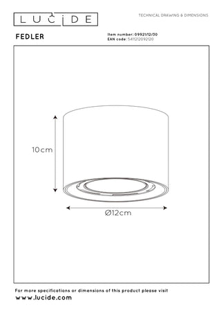 FEDLER - Ceiling spot - Ø 12 cm - LED Dim to warm - GU10 (ES111) - 1x12W 2200K/3000K - Black