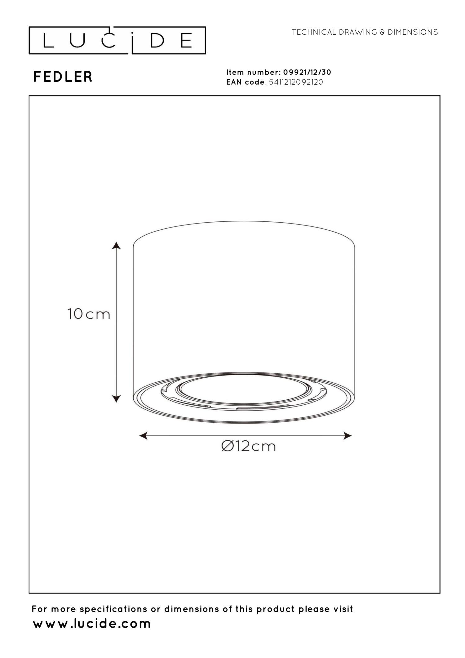 FEDLER - Ceiling spot - Ø 12 cm - LED Dim to warm - GU10 (ES111) - 1x12W 2200K/3000K - Black
