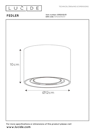 FEDLER - Spot plafonnier - Ø 12 cm - LED Dim to warm - GU10 (ES111) - 1x12W 2200K/3000K - Blanc